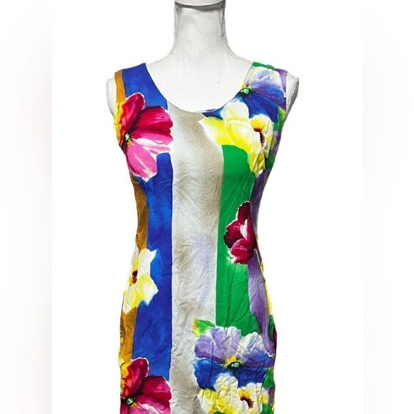 Jams World XS Bloemen Print Tank Dress Back Zip Sleeveless Hawaiian - Picture 2 of 5